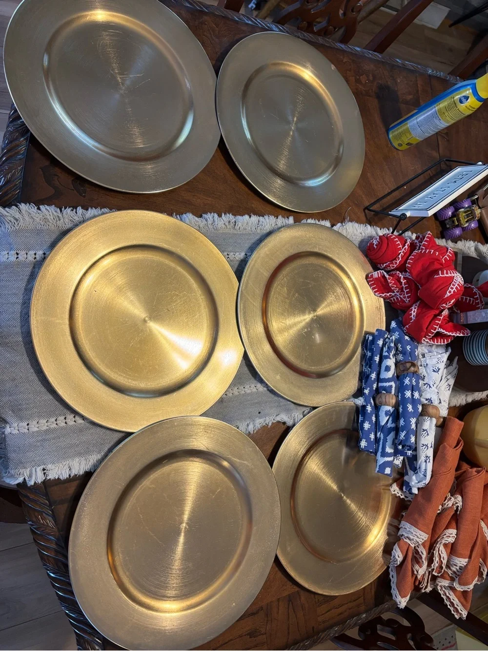 Gold Charger Plate Set with Mixed Cloth Napkins - Elegant Home Dining